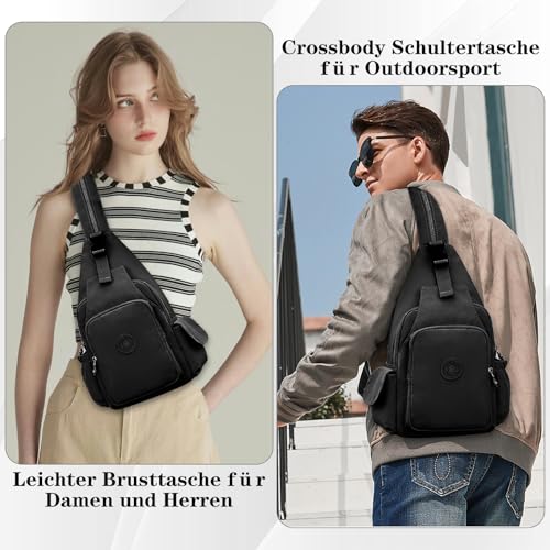 Indrnif Crossbody Schultertasche,Sling Tasche, Oxford Stoff Schlinger Brusttasche,Crossbody Tasche für Frauen,Stilvoller Umhängetasche mit Mehreren Taschen zum Reisen, im Freien, Einkaufen