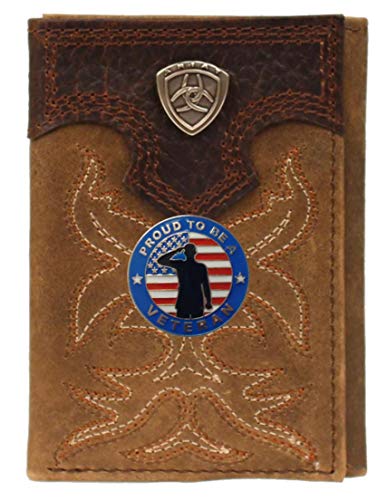Custom Proud Veteran Tan Premium Shield Tri-fold Leather Wallet