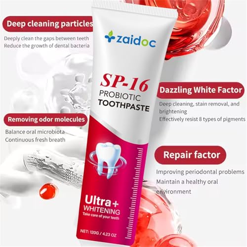 Image of 2-Pack SP-16 Teeth Whitening Toothpaste for Sensitivity Relief, Dual Fluoride Cavity Prevention & Enamel Strengthening, Anti-Stain Formula, Mint Fresh Breath, 4.23 oz*2