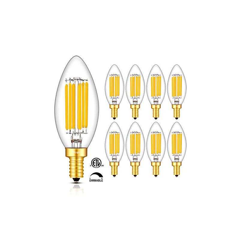 CRLight 6W 3000K Dimmable LED Candelabra Bulb Soft White, 65W Equivalent 650LM, E12 LED Light Bulbs, B11 Candle Clear Glass Decorative Chandelier Bulbs, Smooth Dimming Version, 8 Pack
