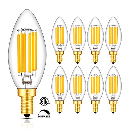 CRLight 6W 3000K Dimmable LED Candelabra Bulb Soft White, 65W Equivalent 650LM, E12 Base LED Filament Light Bulbs, B11 Candle Clear Glass Decorative Chandelier Bulbs, Smooth Dimming Version, 8 Pack