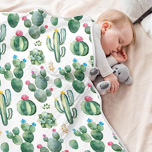 Image of Swaddle Blanket for Watercolor Cactus Baby Receiving Blanket Muslin Baby Swaddles Soft Cotton Breathable Nursery Blankets for Unisex Boys and Girls 30x40 Inch