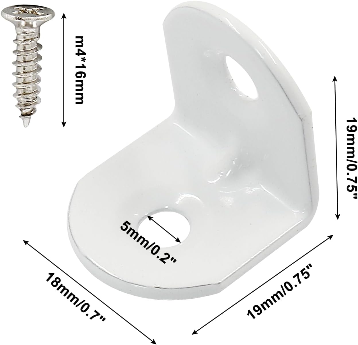 20Pcs 90 Degree Iron L Bracket White Joint Right Angle Bracket, 19 x 19 x 1.5 mm L Wall Bracket Corner Brace with Screws for Furniture, Chests and Windows