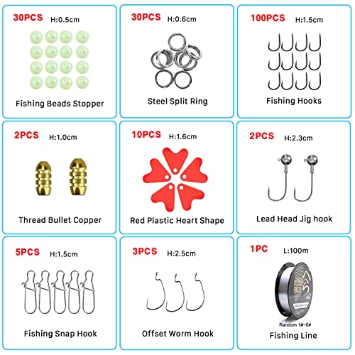 Kit de iscas de pesca com caixa de pesca 281 peças, iscas de colher, minhocas de plástico macio, isc
