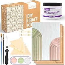 Craftinger Large Texture Art Kit 14 x 12 Inch MDF Bases Set of 2, 4 Texturing Scrapers, 200gm Modelling Paste and More DIY Textured Art for Home Decor & Craft Project