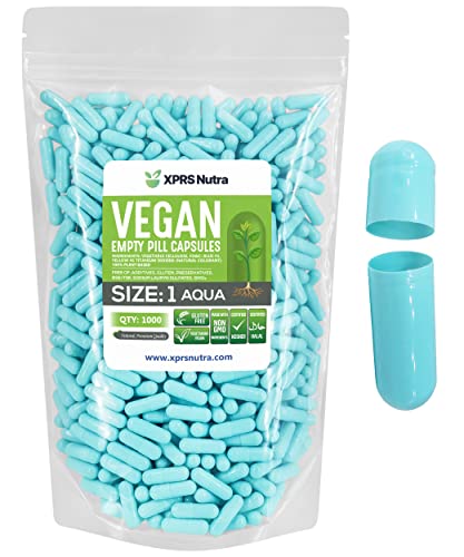 Image of XPRS Nutra Size 1 Empty Capsules - 1000 Count Empty Vegan Capsules - Vegetarian Pills - DIY Vegetable Capsule Filling- Veggie Pill Caps for Do-It-Yourself Supplements (Aqua)