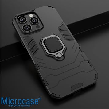 Microcase Apple iPhone 14 Pro Batman Serisi Yüzük Standlı Armor Kılıf - Siyah