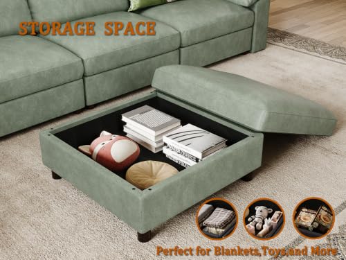 Image of EASE MOOSE Leather Sectional Couch Sleeper, Modular Sofa Bed, Green