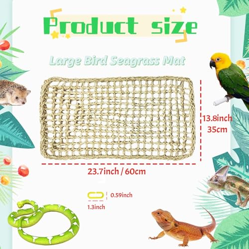 Image of Large Bird Seagrass Mat 24 x 14 ''Natural Seagrass Woven Bird Net Hammock Climbing Rope Ladder with Hooks Chew Toy for Parrot Guinea Pig Lovebird Cockatiel Pigeon