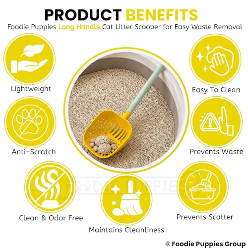 Image of Foodie Puppies Deep Sifting Cat Litter Scooper with Long Handle | Durable Plastic Scoop, Wide Slots for Fast Cleaning, Comfortable Grip, Easy Litter Box Cleaning