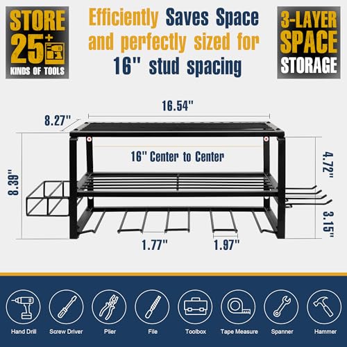 Djingari SMDF-3083B Power Tool Organizer Wall Mount, Heavy Duty Metal 4 Drill Holder thumb #1