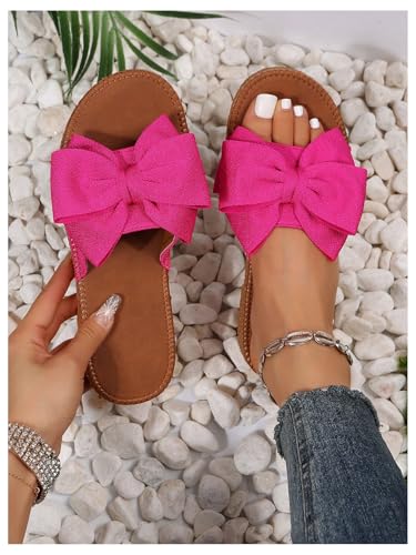 Image of GORGLITTER Women's Bow Flat Sandals Open Toe Slip On Slide Slipper Shoes | Sandals Women Comfortable, Dressy Sandal Women, Y2k Shoes, Dress Slippers for Women, Flats