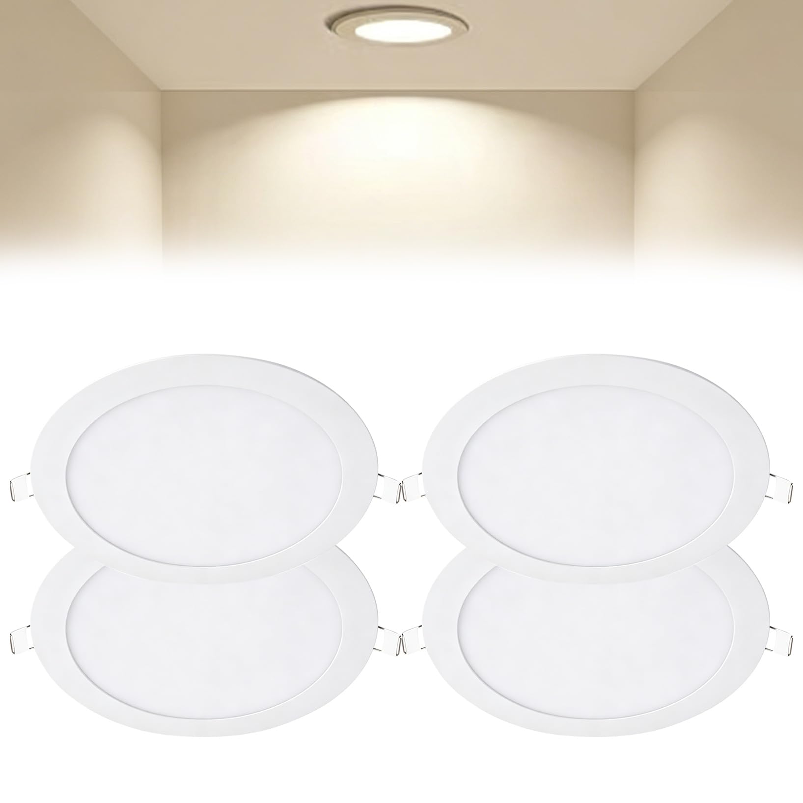 VOGHMOLD 24W Ultra Slim LED Downlight 12 inch, 4000K Recessed Ceiling Light, Cut Φ280-285mm, AC85-265V Flush Mount Spotlights Aluminum Round Panel Lights for Office Hallway, 4 Pack