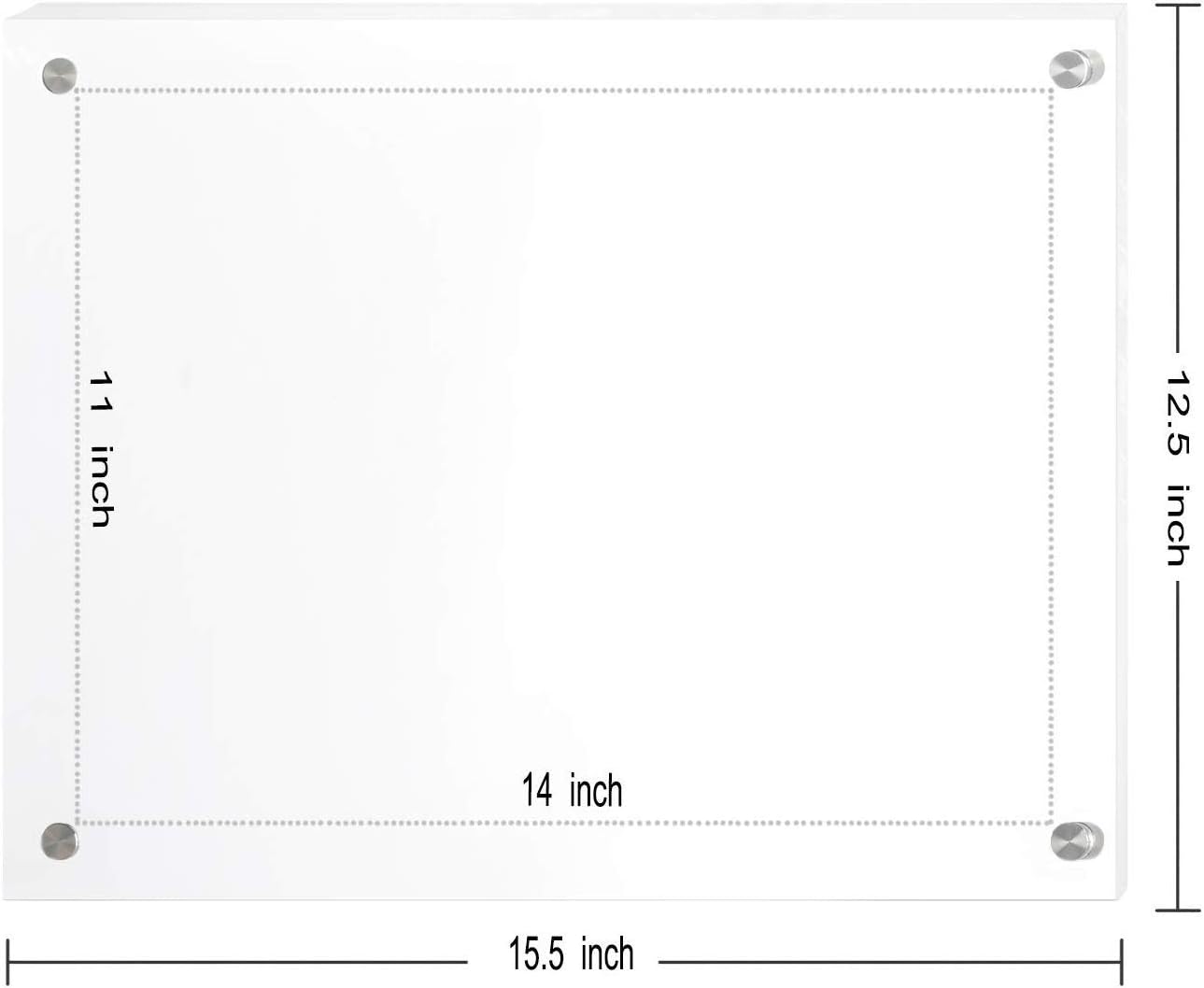 Magicool 11x14 Clear Acrylic Wall Mount Floating Double Panels Frameless Picture Frame for Picture Photo Degree Certificate Home or Office(Full Frame is 12.5 x 15.5 inch) (2 pack)