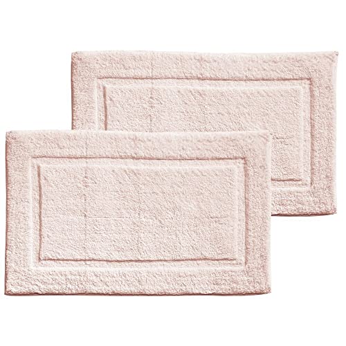 Mdesign 100% Cotton Bath Mat - Soft Hotel-Style Rectangular Bathroom Floor Rug - Plush, Water Absorbent Cloth Bathmat For Outside Bathtub/Shower, Machine Washable Cotton Bath Rug - 2 Pack - Light Pink #TOP24