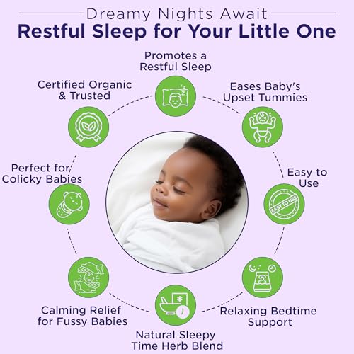 Image of Wellements Organic Nighttime Gripe Water for Babies 1 Month+ (4 Fl Oz) - Baby Gripe Water for Bedtime Relief Gas, Colic & Fussiness - Herbs Promote a Peaceful Night's Sleep - USDA Certified & Non GMO