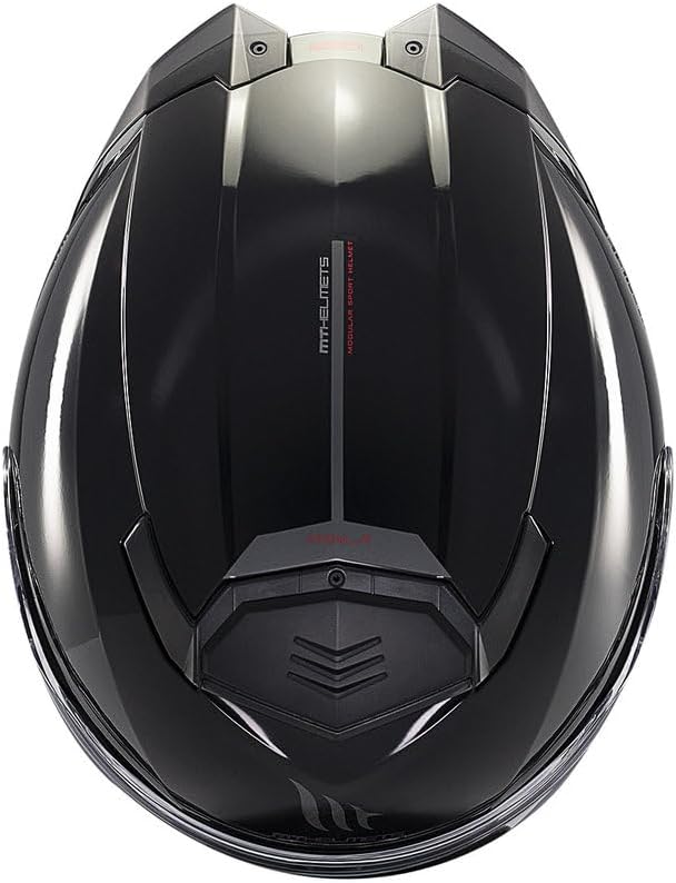 MT Helmets Atom 2 SV modular helmet, rear view showing spoiler and ECE 22.06 DOT sticker