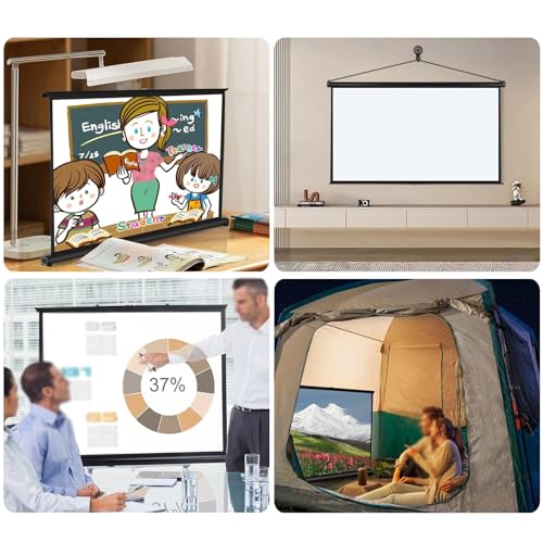 Pantalla de proyector portátil 30 pulgadas, retráctil manual, relación 4:3, con bolsa de almacenamiento miniatura 6