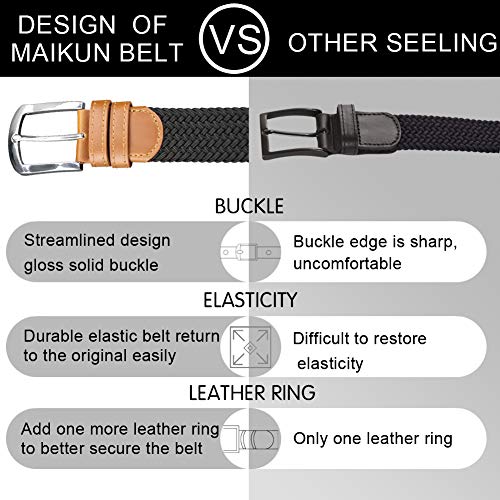 Image of maikun Mens Belt, Braided Belts for Mens, Black Belts for Men with Leather Tip (Black, 100cm long)