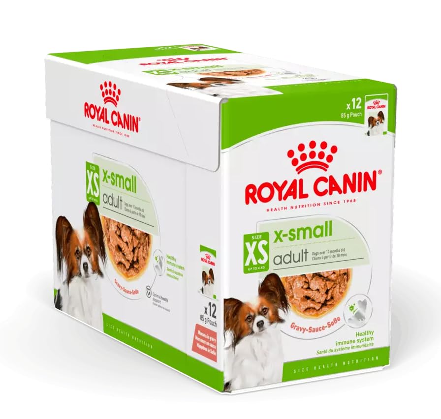 ROYAL CANIN X-Small Adult | 12 x 85 g | Alimento umido per cani adulti e particolarmente piccoli | A partire da 10 mesi di età | Con bocconcini in salsa | In sacchetto