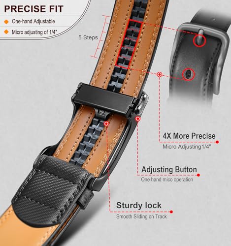 Image of BULLIANT Men Ratchet Leather Belt True-to-size 1 3 /8 inch-Gift Boxed | Smooth Sliding for Micro Fit | Holeless for Dress or Casual