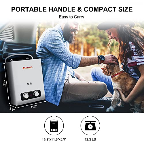 Portable Water Heater, Camplux 1.5 Gpm Tankless Gas Water Heater, Outdoor Camping Water Heater Propane Shower, White #TOP1