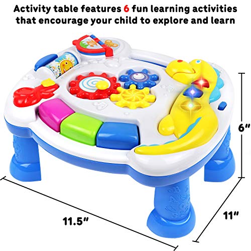 TeganPlay Musical Learning Table 6 Months Up Activity Center 2-in-1 Activity Center for Baby Interactive Learning Toy Piano and Crib Toy with Straps