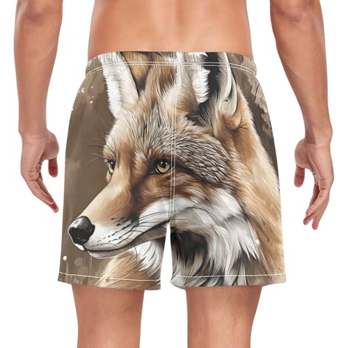Fox Head Art Mens Swim Trunks with Liner, Cool Quick Dry Beach Swim Shorts, Swimwear Bathing Suits S2