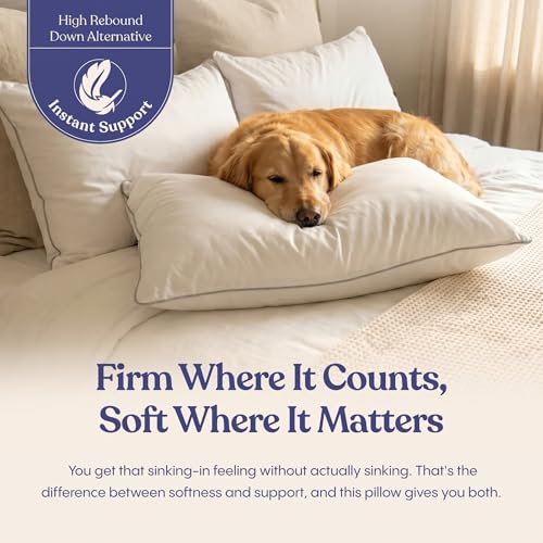 Image of FluffCo Zen Fluff Down Alternative Bed Pillow - Luxury Hotel Quality - 300 Thread Count Cotton Shell - Pillows for Side, Back, and Stomach Sleepers - Made in USA - King Size 20 inch x 36 inch, 1-Pack, Soft