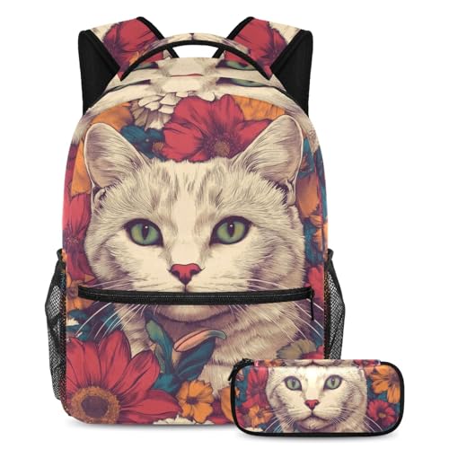 Sac à dos grande capacité enfants et adolescents cartable fleurs multicolore avec trousse
