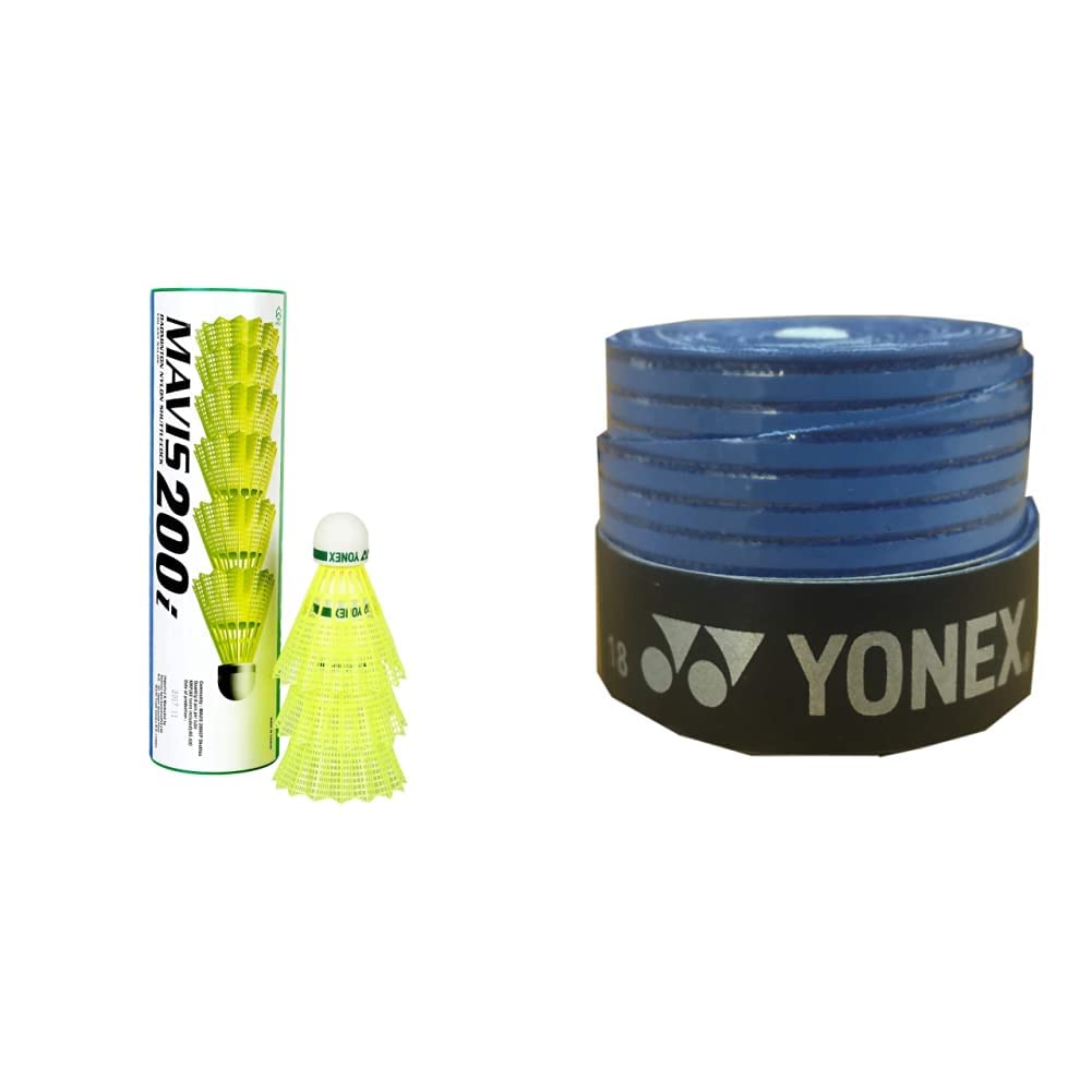 Yonex Mavis 200i Nylon Shuttle Cock, Pack of 6 (Yellow)&Yonex ET 903 E Super Rubber Badminton Grip (Blue)-image-33