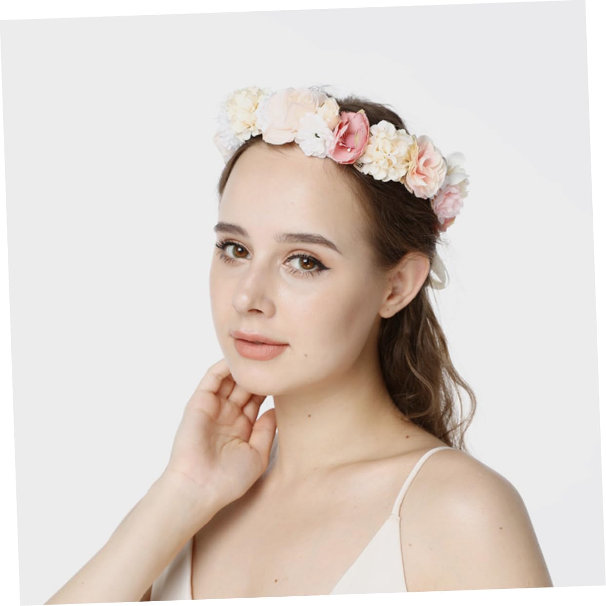 5 Pz Diadema di ghirlanda di fiori di seta nastri per per ragazze fasce per la testa ragazza dei fiori hallowen hair charms fascia floreale copricapo floreale tessuto rosa