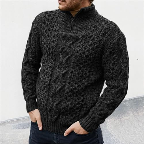 Men's Long Sleeve Quarter Zip Sweater Twisted Knit Mock Neck Polo Thick Pullover Sweater2