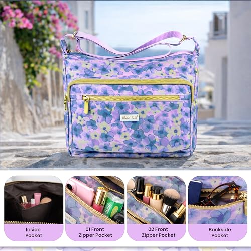 Image of Storite Women's Printed Crossbody Sling Bag | Multi Pocket Lightweight Shoulder Bag | Adjustable Strap Travel Messenger Bag | Boho Design Casual Everyday Purse