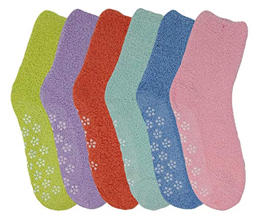 Image of SUMONA Different Touch 6 Pairs Cozy Fuzzy Non Skid Grip Hospital Home Slipper Socks