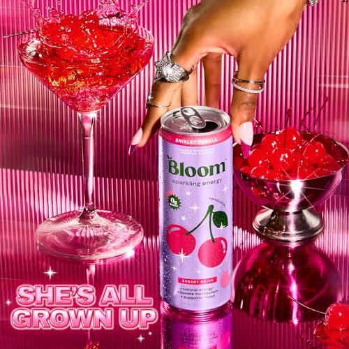 Image of Bloom Nutrition Sparkling Energy Drink - Natural Caffeine, Zero Sugar, 180mg Caffeine - Antioxidant-Rich with Green Coffee Bean, Green Tea Extract, Prebiotics - Shirley Temple- 12oz 12 Pack