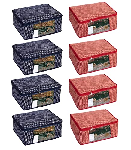 Image of Cover Clothe|Saree|Cotton Saree Cover Closet Orgnizer /Saree Bags for Wardrobe Orgnizer Clothe Covers |Saree Bag | Saree (Pack of 8, Blue + Red)