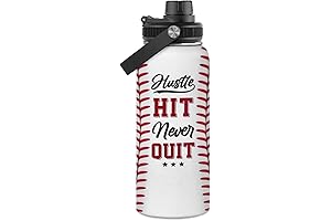 SANDJEST Baseball Water Bottle: Hustle. Hit. Never Quit.