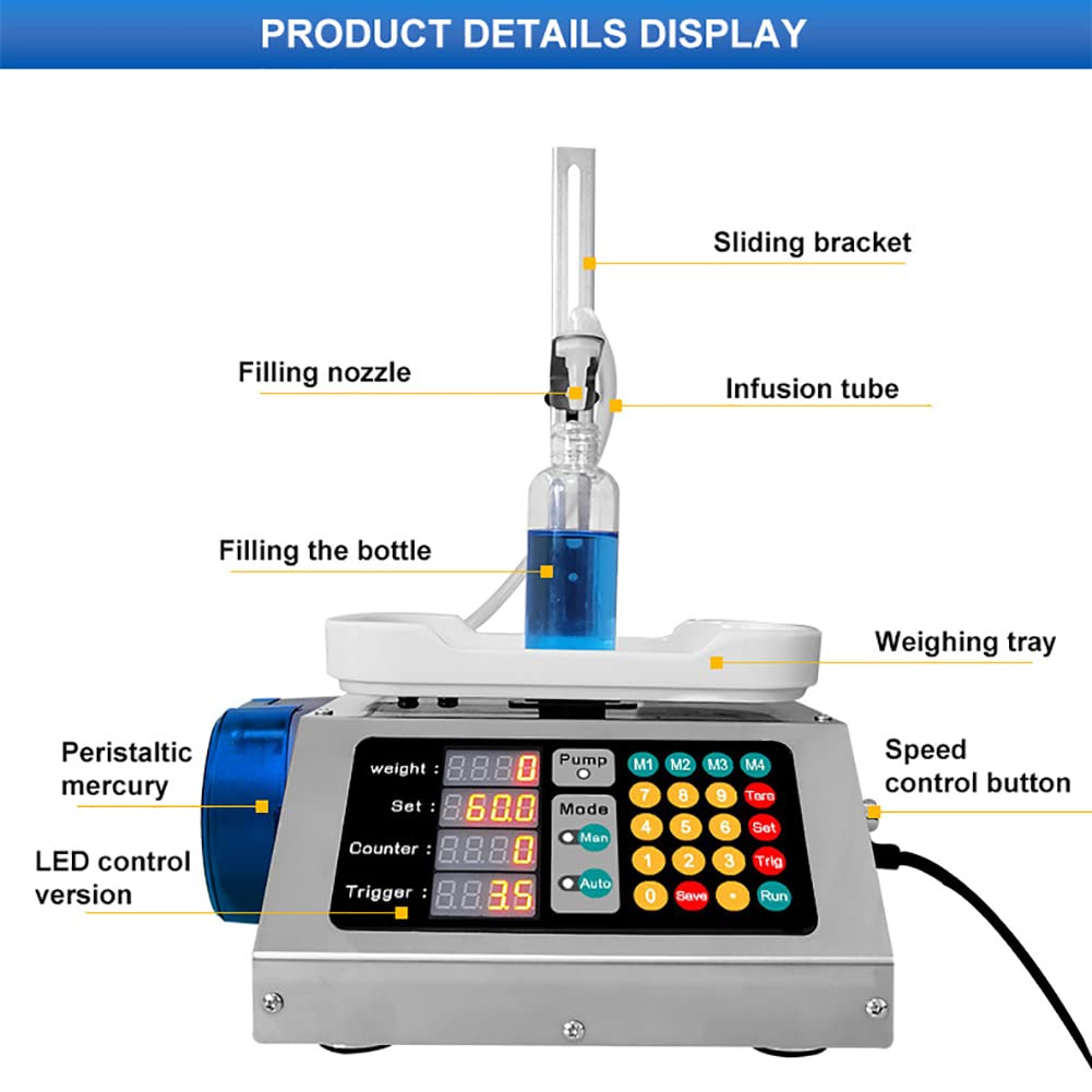 Máquina de llenado de líquidos, llenadora de pesaje automática con velocidad ajustable, caudal máximo de 1200 ml/min, altura ajustable para aceites esenciales, perfumes, líquidos orales