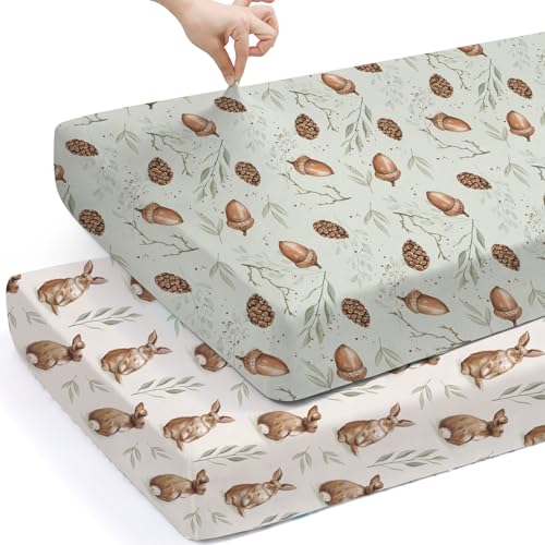 Image of BROLEX Baby Fitted Crib Sheets: Kid Crib Sheets - Set of 2 for Toddler Standard Size Crib Mattress for Boys and Girls - Jersey Knit Crib Bed Sheets Bunny Nuts