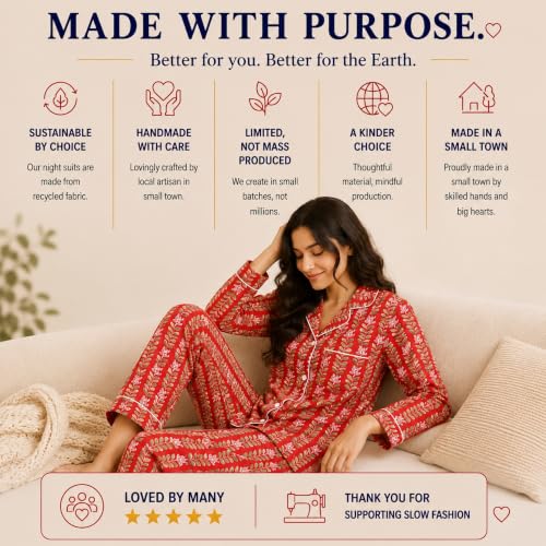 Image of Huar Cotton Pajamas Set for Women - Luxurious Cotton Womens Pajama Sets - Comfortable Christmas PJ Set, Breathable & Light Pj