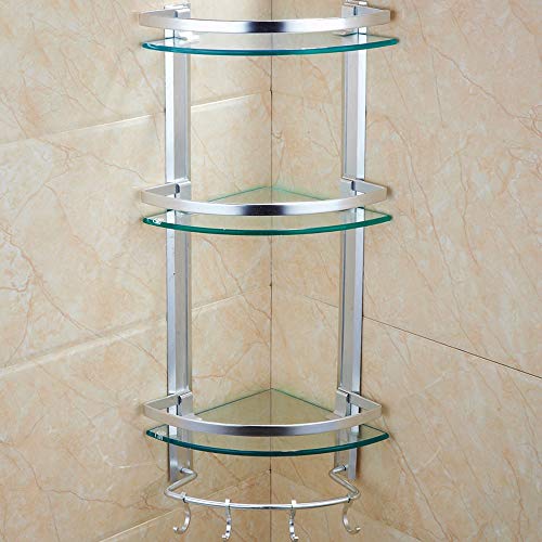 SHIJIANX 3 Etagen Glas Bad Dusche Caddy Eckregal Organizer Rack Aluminium Shampoo Regal Halter Cover