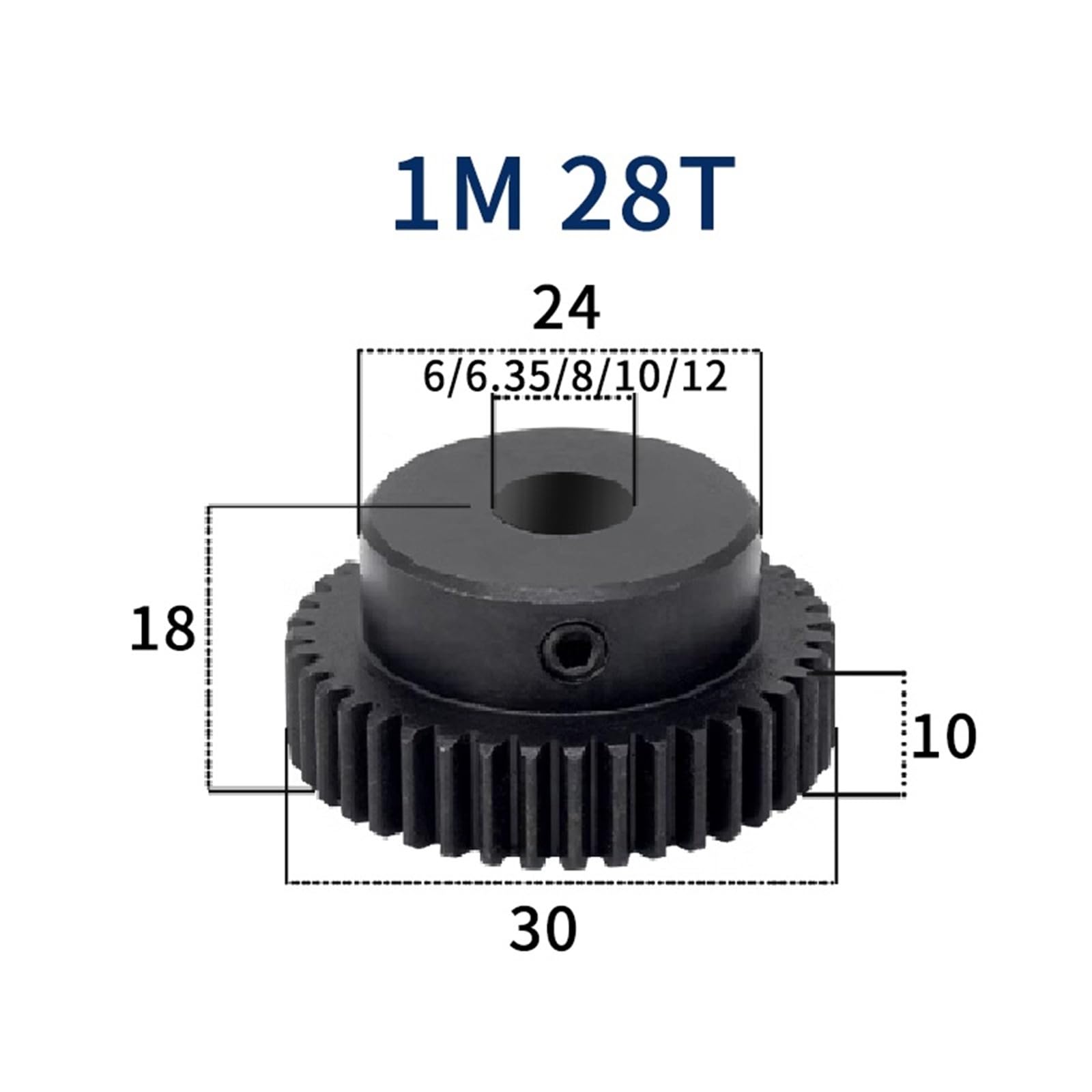 Engrenage de réduction 1M 28 dents 6/6,35/8/10/12 mm 1/2/3-6 pièces(12mm,6pcs 1M 28 Teeth)