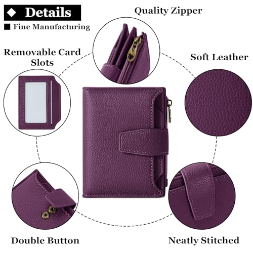 Image of Airkit Small Wallet Women RFID Blocking Soft Leather Bifold Compact Card Holder Wallet for Women with Zipper Coin Pocket 4 ID Window