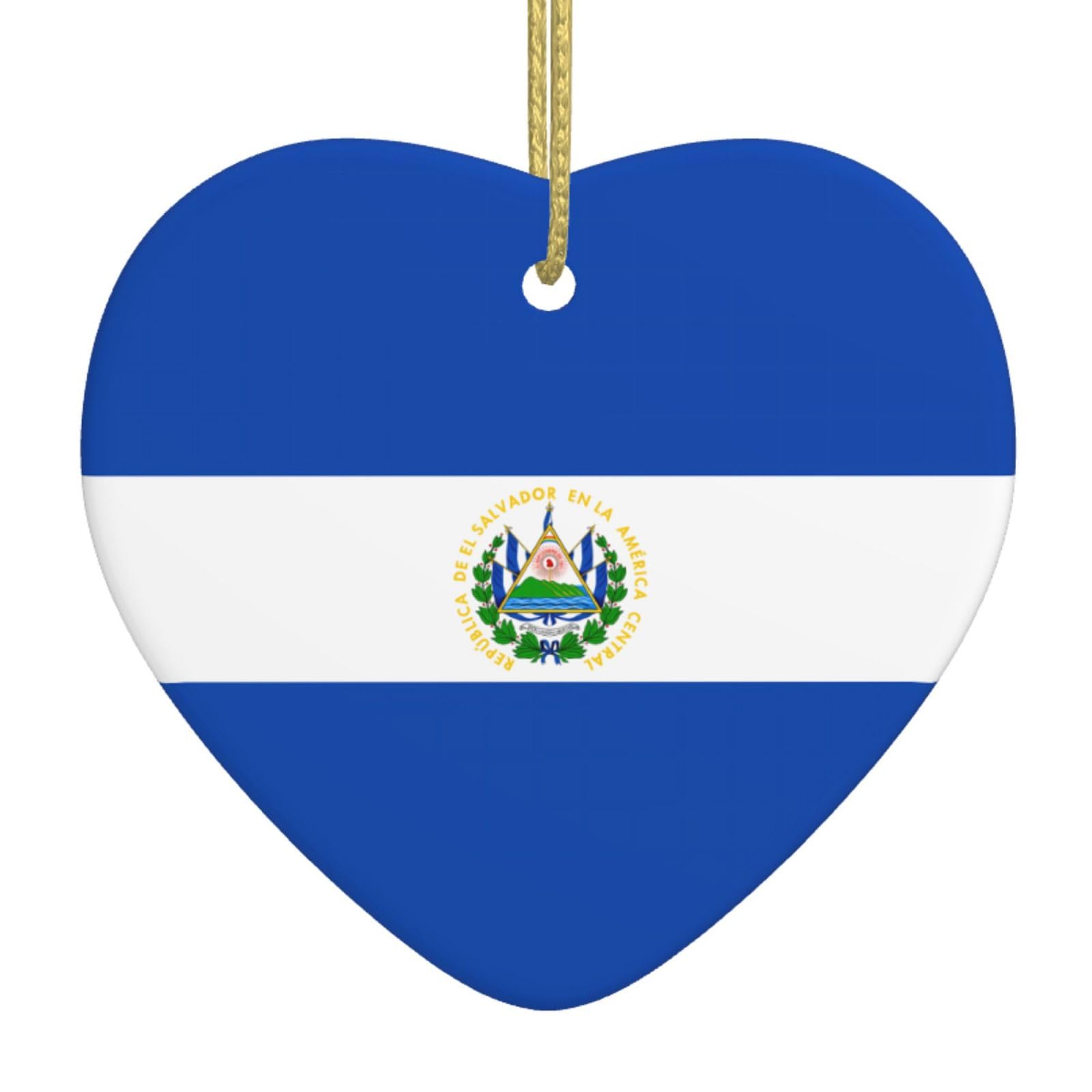 El Salvador Ceramic Christmas Heart Pendant with Silk Thread, Christmas Tree Home Decoration