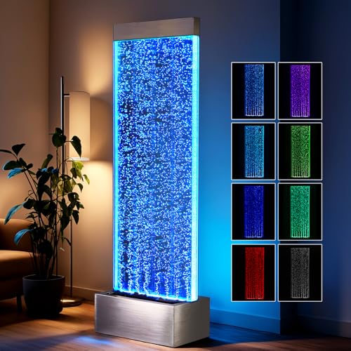 Jocoevol Bubble Wall Waterfall Fountain Acrylic Indoor Floor Standing Water Wall with Changing LED Color Lights Remote Control 63.4 x 19 Housewarming Home Decor (Bubble Wall)