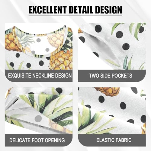 ALAZA Pineapples Black Polka Dots Pajama Set Short Sleeve Sleepwear Soft Lounge Nightwear4
