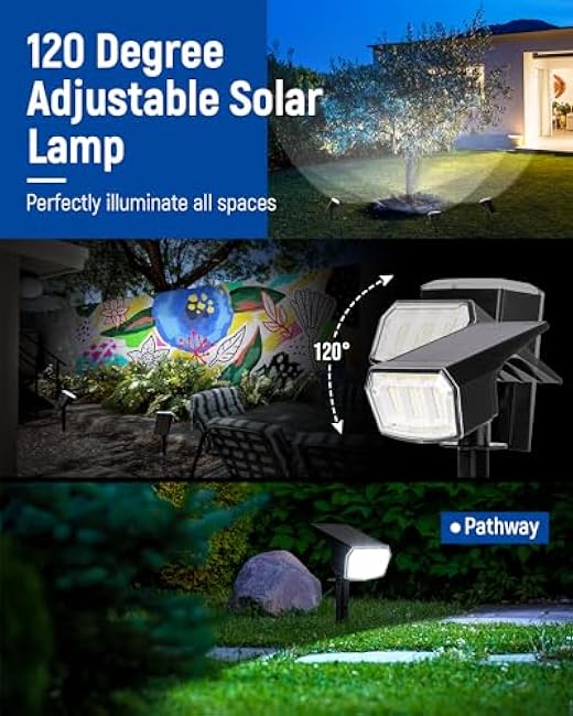 Solar Spot Lights Outdoor Waterproof 4 Pack IP65, 63 LED 3 Lighting Modes Spotlights for Yard Garden House Garage Pathway