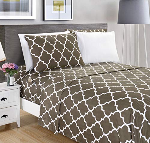 Elegant Comfort Luxury Soft Bed Sheets Quatrefoil Pattern - 1500 Premium Hotel Quality Microfiber Softness Wrinkle and Fade Resistant (6-Piece) Bedding Set, King, Grey