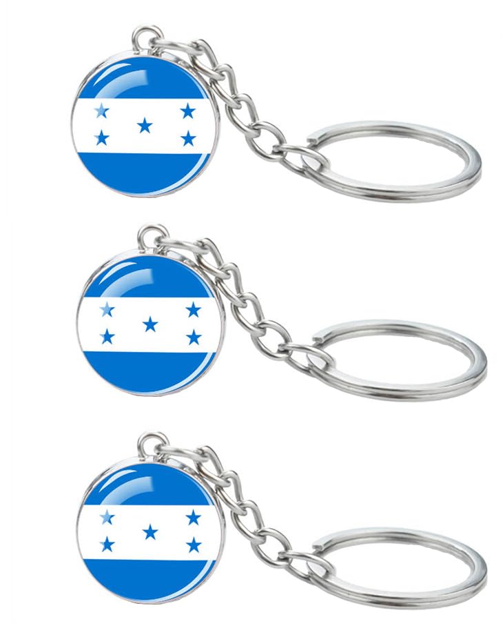 LLBFHH Lot de 3 porte-clés drapeau de l'Amérique du Sud, porte-clés cool pour clés de voiture, porte-clés et porte-clés en acier inoxydable, Honduras, 0.1
